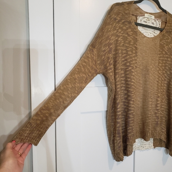 Umgee Tunic Open Knit Oversized Boxy Laced CrochetTan Off White Size Sma… - Picture 6 of 10